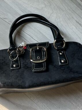 Nine West Black Satchel Handbag with Silver Hardware